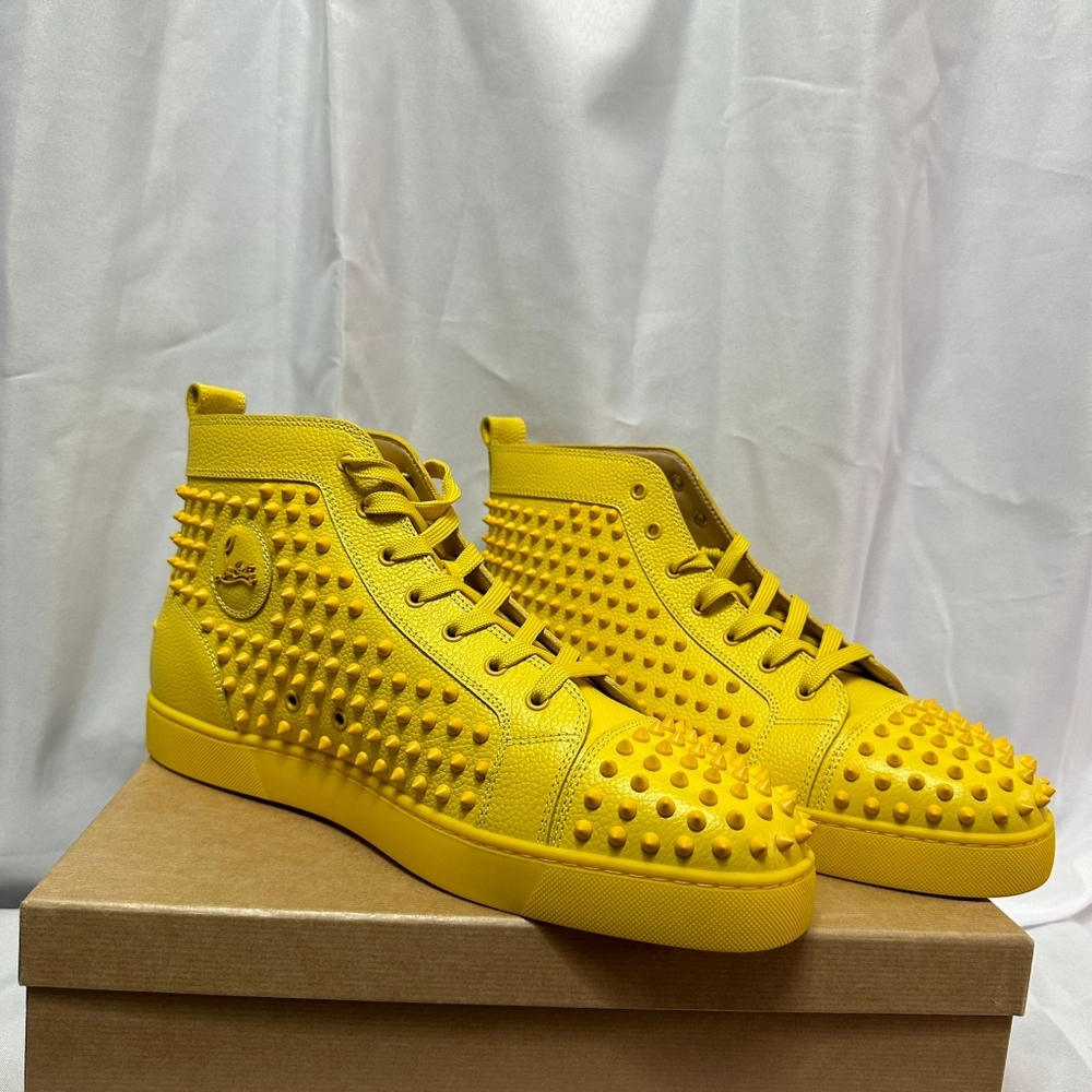 š„SOLDš„NWT CHRISTIAN LOUBOUTIN MEN'S LOUIS FLAT LEATHER SPIKE HIGH-TOP SNEAKERS - Picture 3 of 16